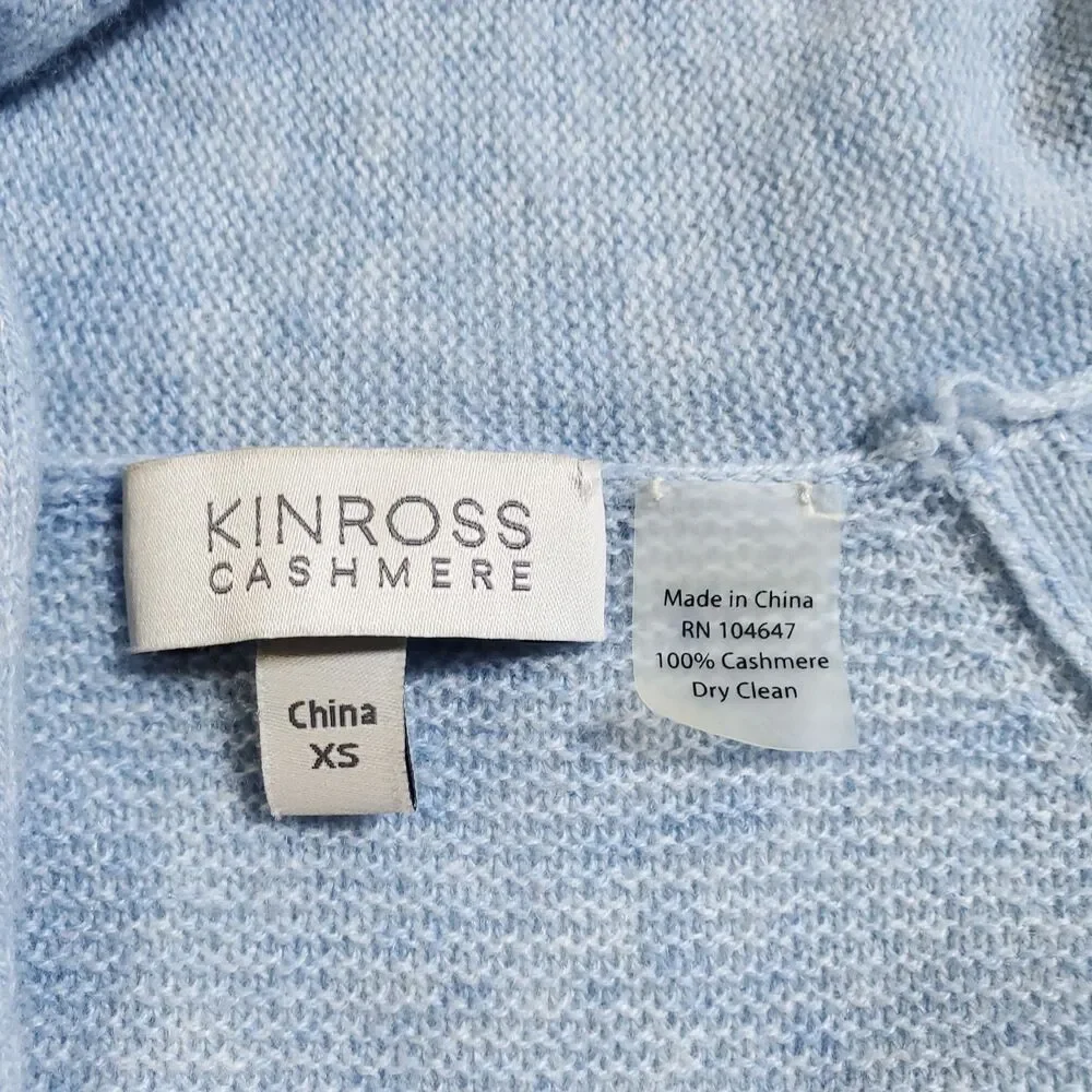 Kinross Cashmere Cardigan Sweater Women XS Light Blue Knit Long Sleeve Open